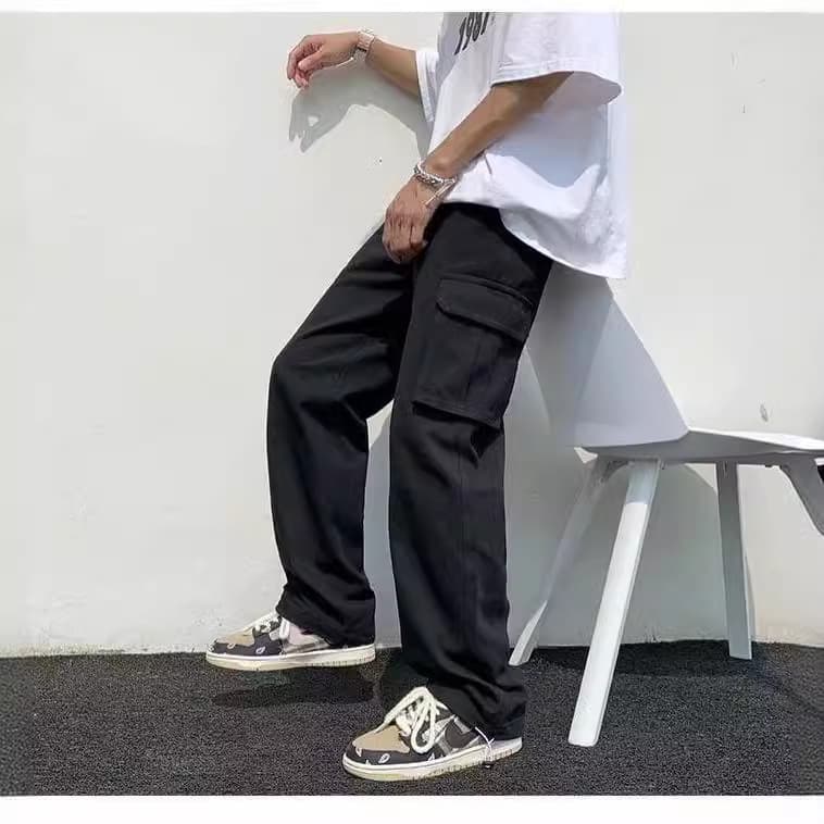 Trendy White Cargo Pants Men's Korean Style Loose Fit Straight Leg Casual Pants Summer Trendy Brand INS High Street Style