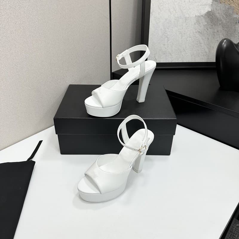 High Version Little Fragrance Style Genuine Leather High Heel Slide Sandals for Women, One-Strap Sandals with Platform, Peep-Toe Chunky Heel Sandals, Thick Sole Shoes