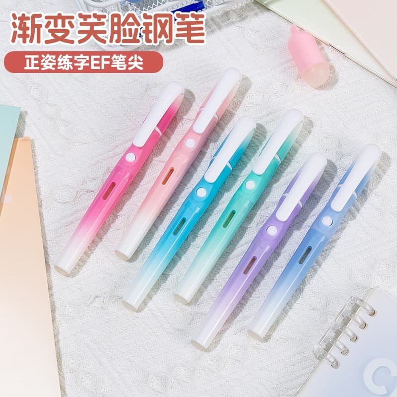New Smiley Face Pen with Soft Grip Correction, Student Calligraphy Practice, Thermal Erasable EF Nib