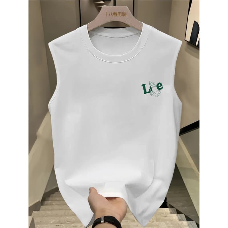 Trendy Printed Sleeveless Vest for Men Summer Ins Casual Sports Vest Loose Fit Base Layer Short Sleeve T-Shirt
