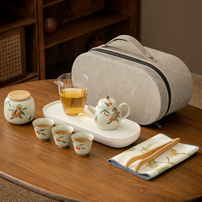 Qi Ru Tang Ju Ming Ge Ceramic Travel Tea Set, Quick Outdoor Portable, Company Business Gifts with Printed Logo