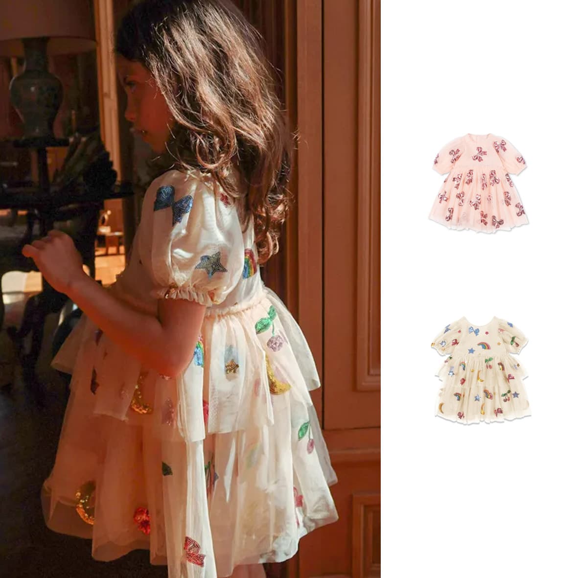 Girls' Dress 2026 Summer Danish New Style Cute Fashion Bow Sequins Princess Dress for Girls