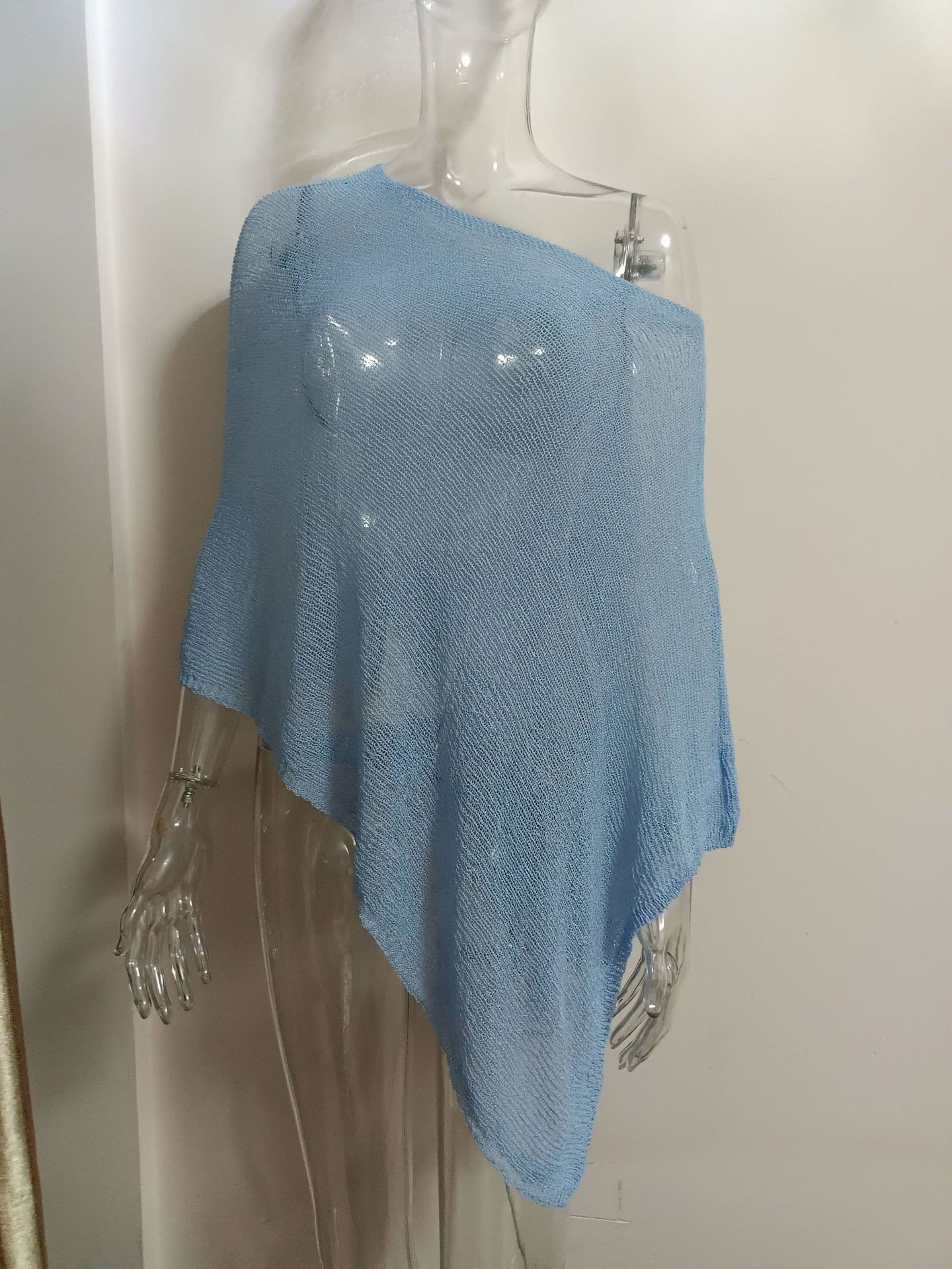 2026 New European and American Style Multi-Wear Sun Protection Cover-Up Women's Sheer Knitted Shawl Off-Shoulder Backless Beach