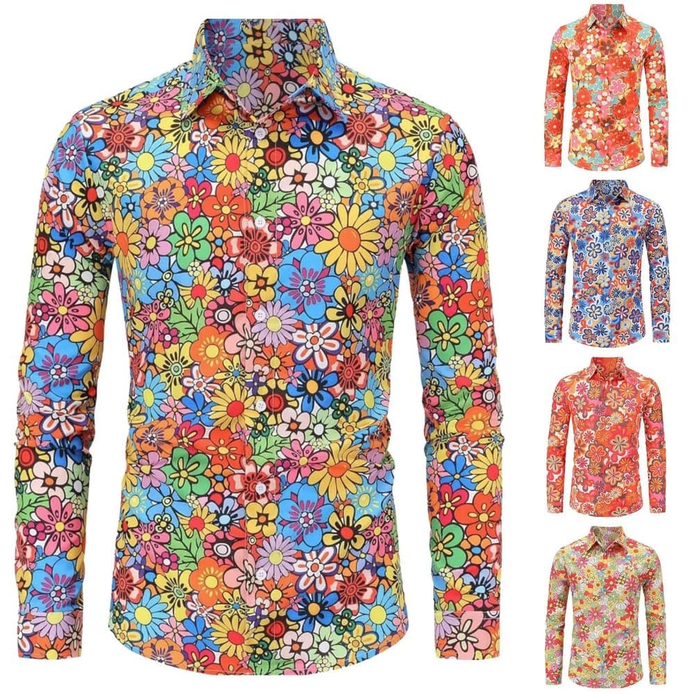 2025 New Cross-Border Trade Men's 3D Digital Print Long-Sleeve Shirt Floral Print Shirt Men's Clothing
