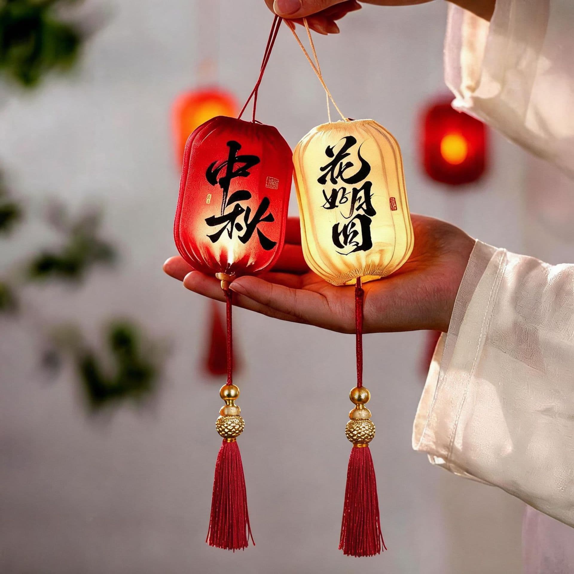 2026 New Mid-Autumn Calligraphy Handheld Lantern, Vintage Glowing Tree Hanging Ornament for Festive Decoration