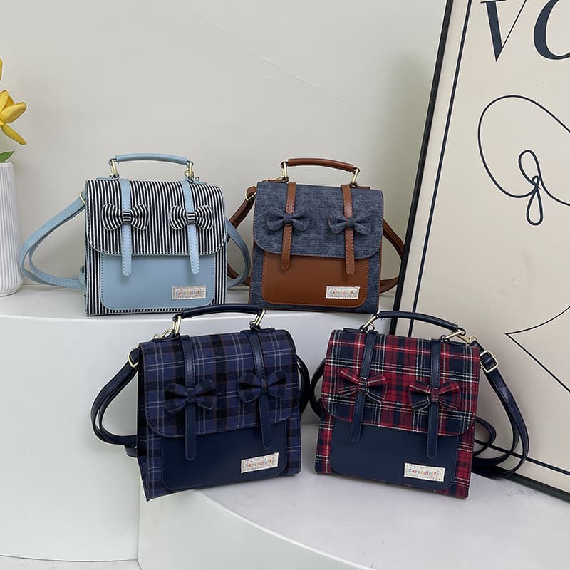 Trendy Plaid Preppy Style Women's Backpack 2026 New Korean Niche Bow Shoulder Crossbody Bag