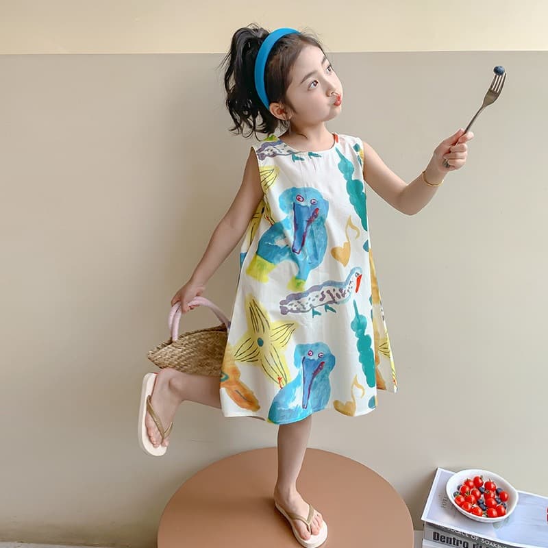 Girls summer dress, baby girl, a-line skirt, sweet princess dress, floral princess dress, flower vest dress