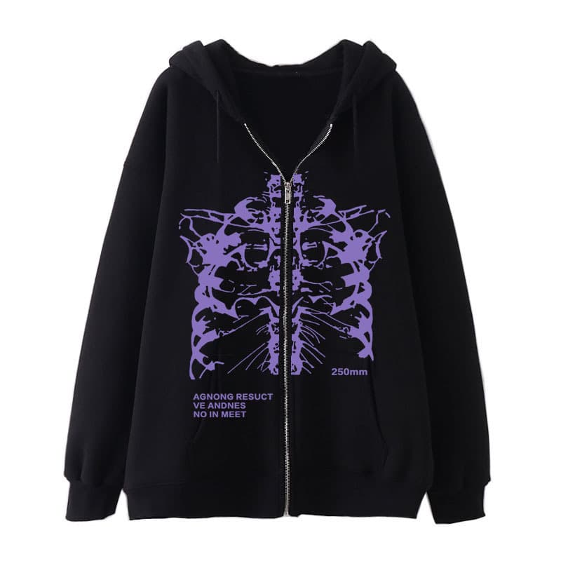 Dark Style Cross-Border Zip-Up Hoodie Skeleton Hoodie High Street Trend Men's Hoodie Jacket