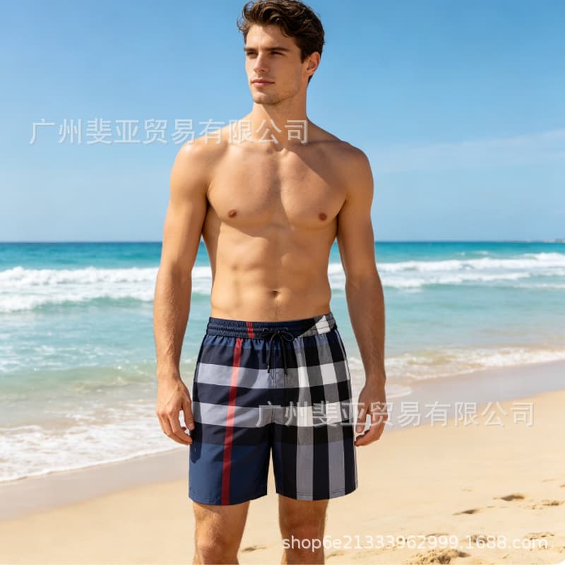 High version with inner mesh beach shorts Burberry plaid beach shorts cross-border hot selling AliExpress quick-dry beach shorts