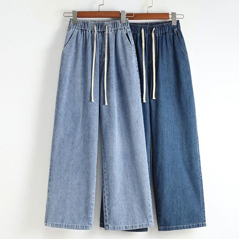 Plus Size 160-200 lbs Straight Leg Jeans for Women, Mid-Rise Loose Fit with Elastic Waist, Slimming Straight Leg Pants for Curvy Girls