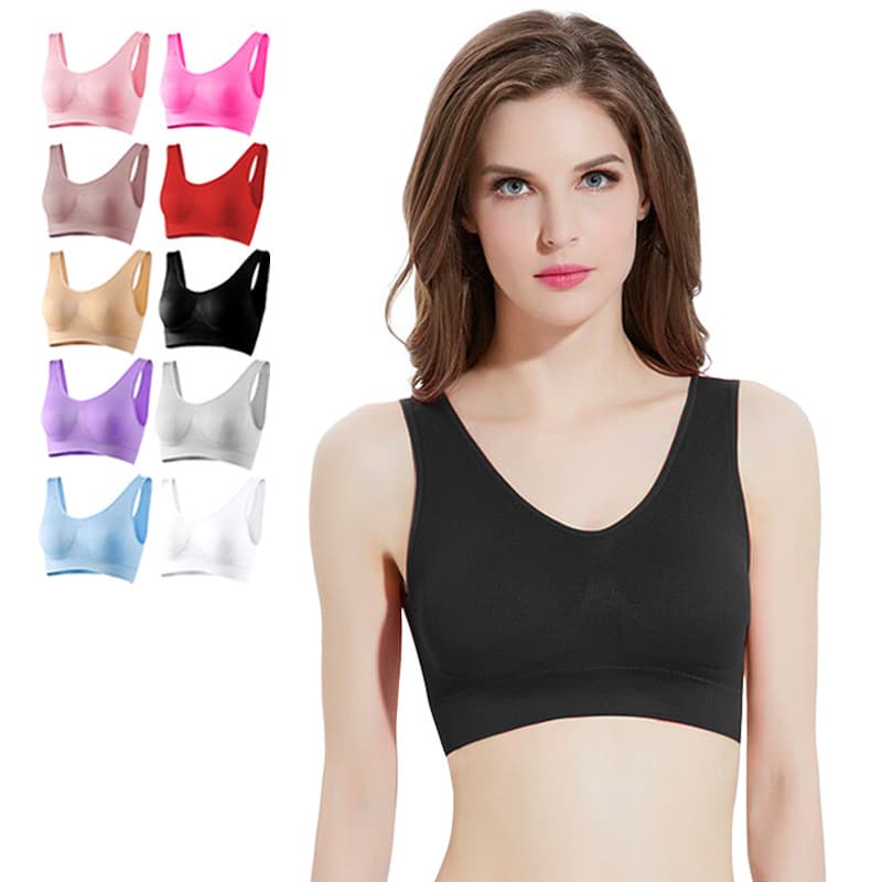 Women's double-layer seamless sports vest, plus size, push-up, wire-free sleep bra, yoga backless bra.