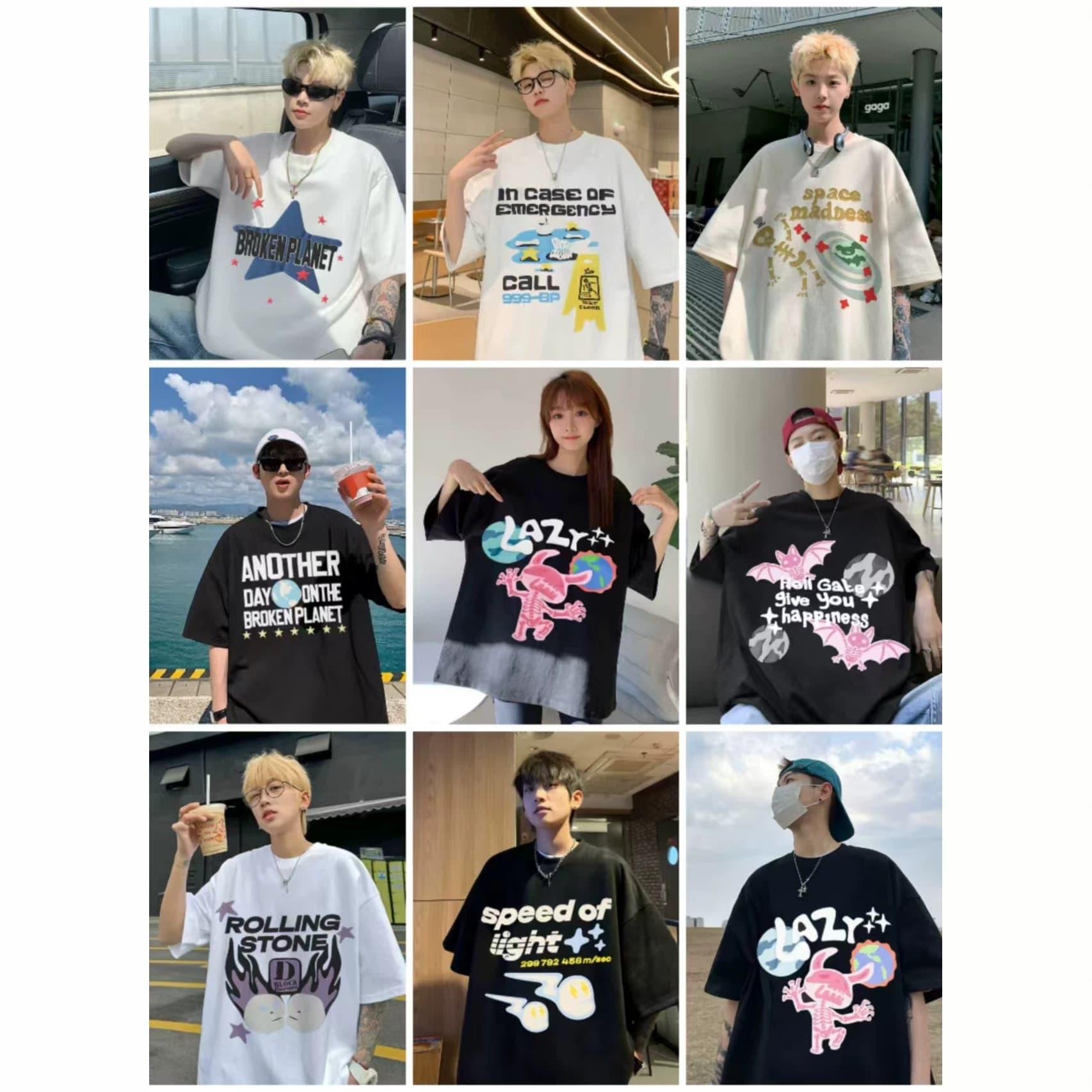 Cross-border Broken Planet Market cartoon skull print men and women loose short-sleeved T-shirt round neck
