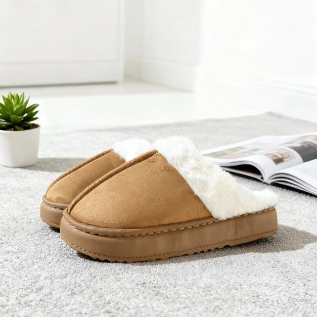 Women's Cotton Slippers with Fleece Lining, Thick Non-Slip Sole, Height-Increasing Indoor Slippers for Couples, Warm Cotton Slippers