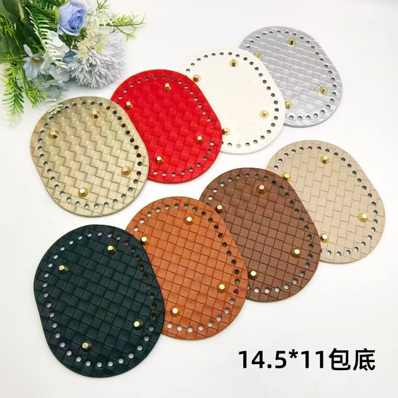 Woven Leather Checkered Bag Bottom Panel 14.5x11 Handmade Bag Crochet Material Leather Accessory Bag Base Stock Wholesale