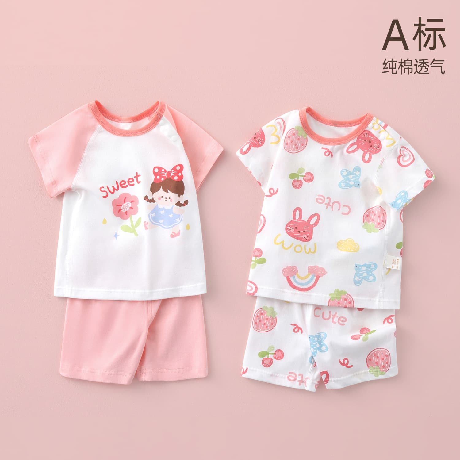 Baby Summer Thin Cotton Pajamas Short Sleeve Short Pants Outfit Infant Underwear Separate Set for Boys and Girls