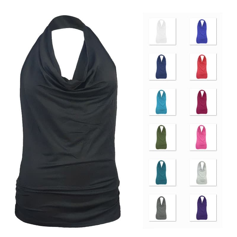 Summer European and American New Sexy Stylish Backless Halterneck T-Shirt for Women Slimming Look Pure Color Cotton Short-Sleeved Top Trendy Amazon