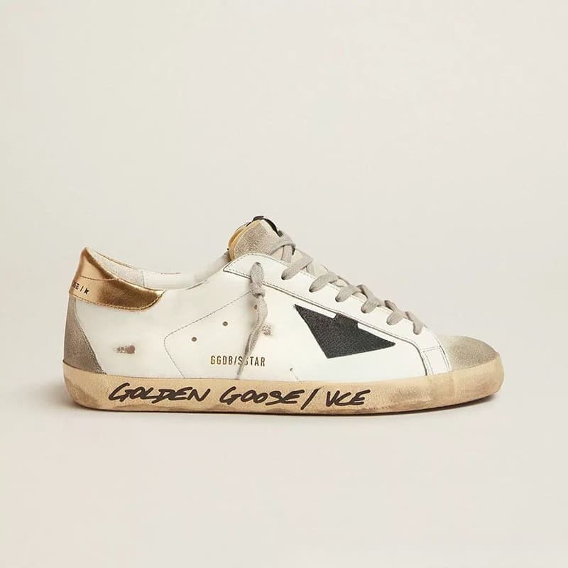 Classic versatile casual Korean GG distressed star sneakers for women and men, inward-height rising, dirty cowhide white shoes