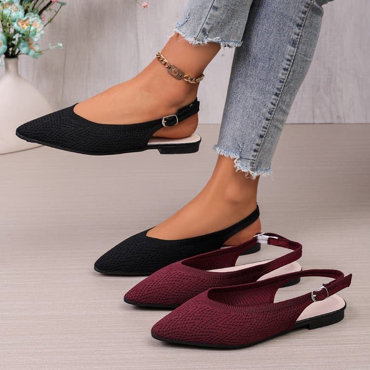 Cross-border Large Size Pointed Toe Knitted Casual Shoes for Women 2026 Summer New Versatile Back Strap Sandals Women In Stock