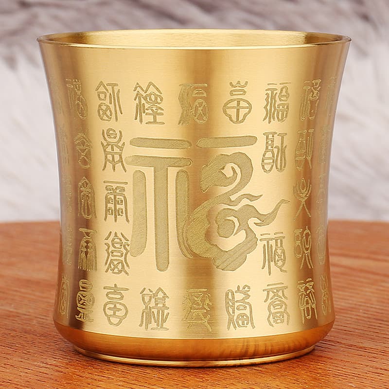 Brass Dragon and Phoenix Blessing Cup Laser Engraved Wine Cup Home Decoration Holy Water Cup Crafts Wholesale
