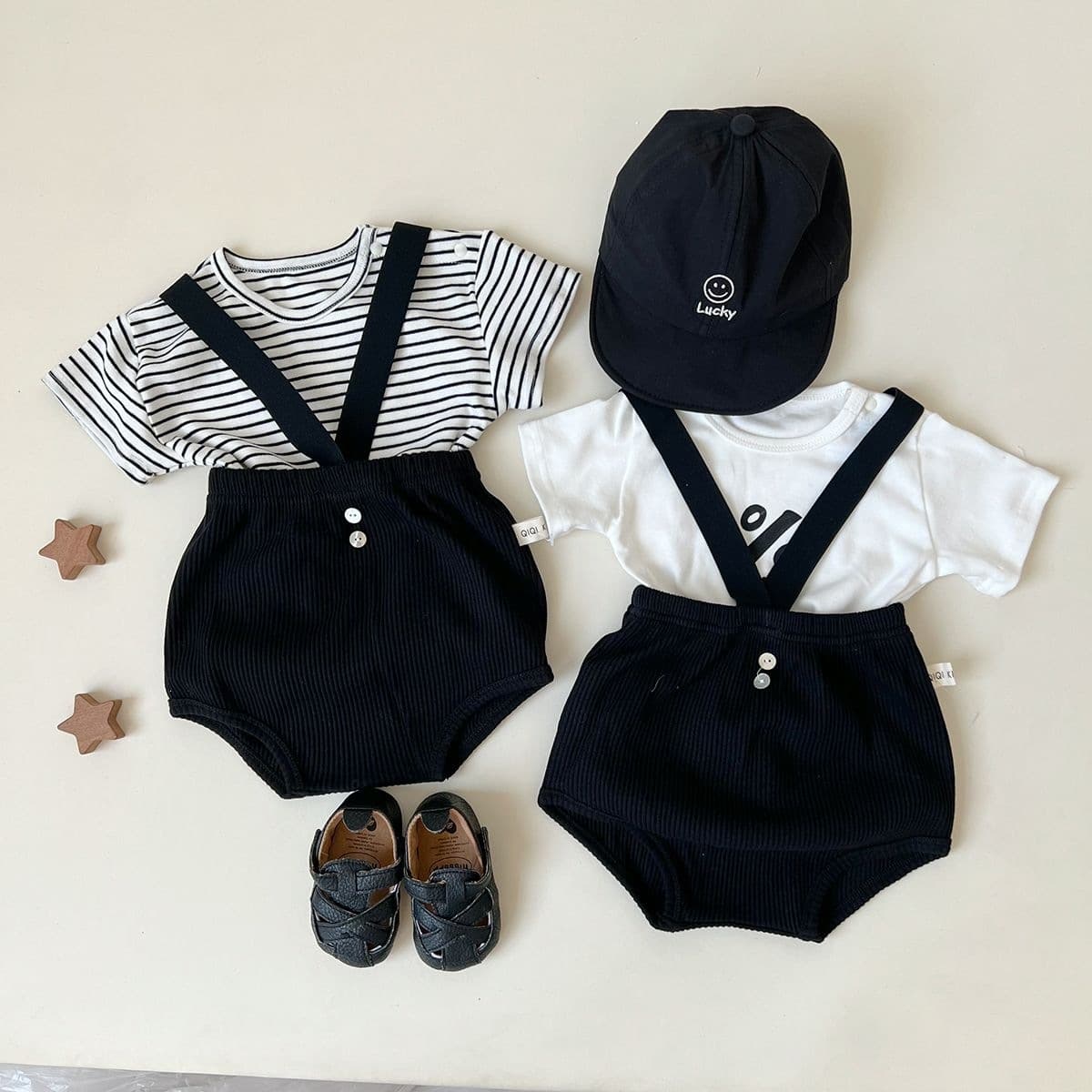 Korean version of the same style baby short-sleeved suit summer style men and women baby carrier large pp shorts casual two-piece trendy set