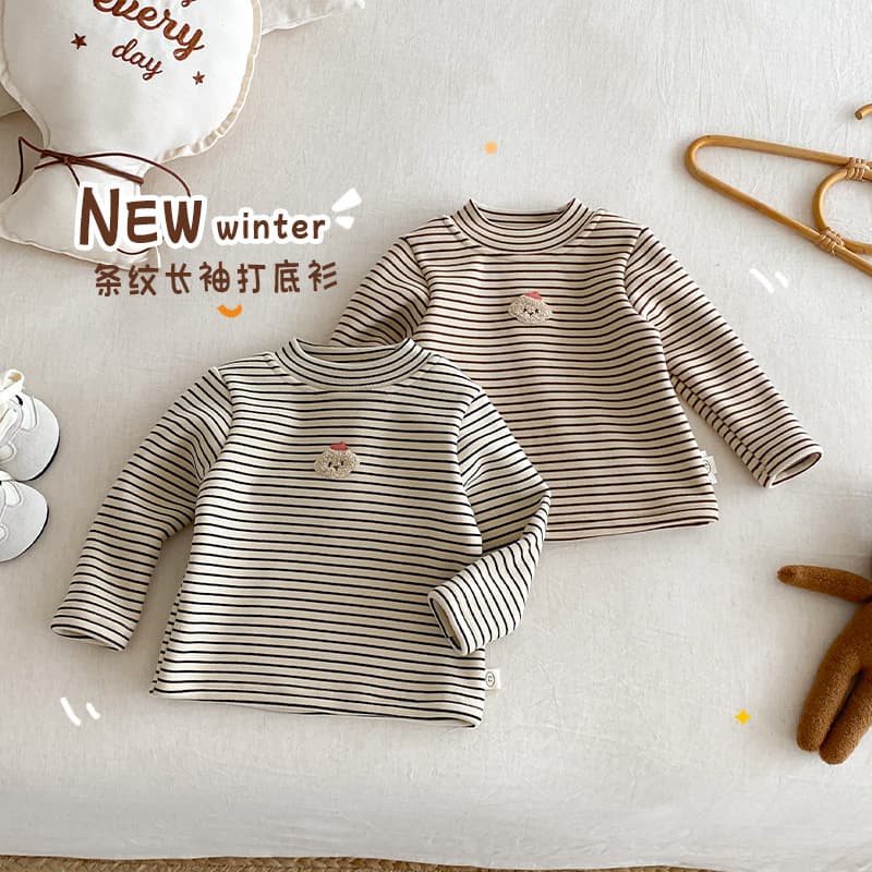 Kids Labeled Base Layer Top Little Left Little Right Winter Girls Fleece-Lined Striped Undershirt Baby Stylish Winter Clothes Top Trendy