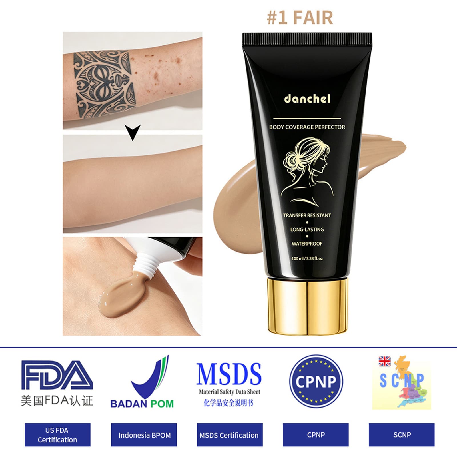 Cross-border danchel body concealer repair cream moisturizing skin foundation waterproof refreshing invisible body concealer cream