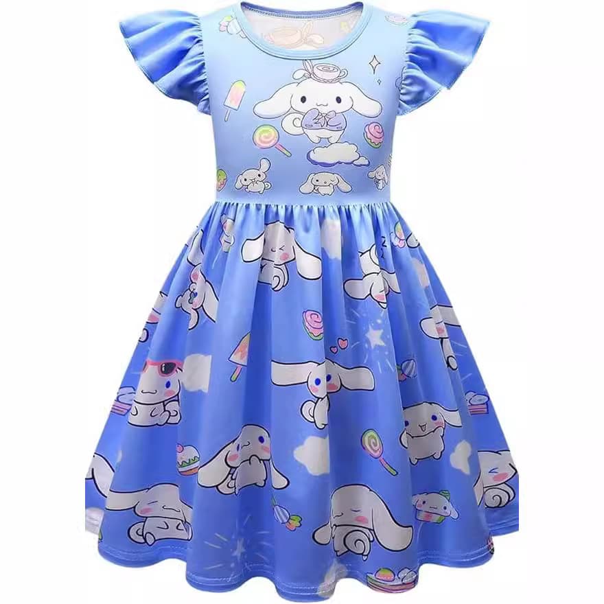 2024 New Girls' Dress Little Princess Dress Short Ruffled Sleeve Girls' Dress Round Neck Evening Dress