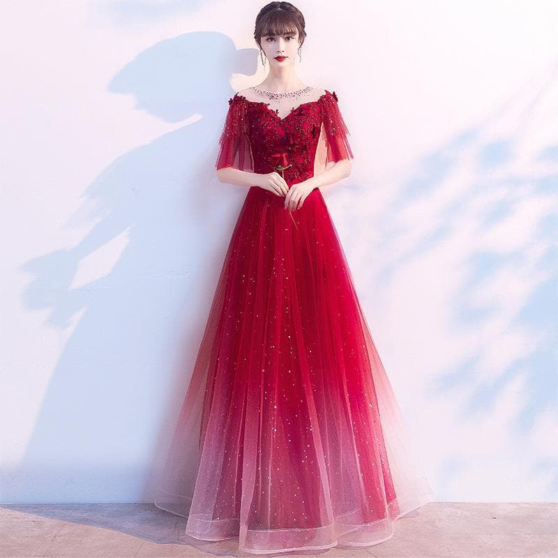 Plus Size Formal Gown Banquet Dress Gradient Long Slimming Pregnant Bride Wedding Toast Dress Custom