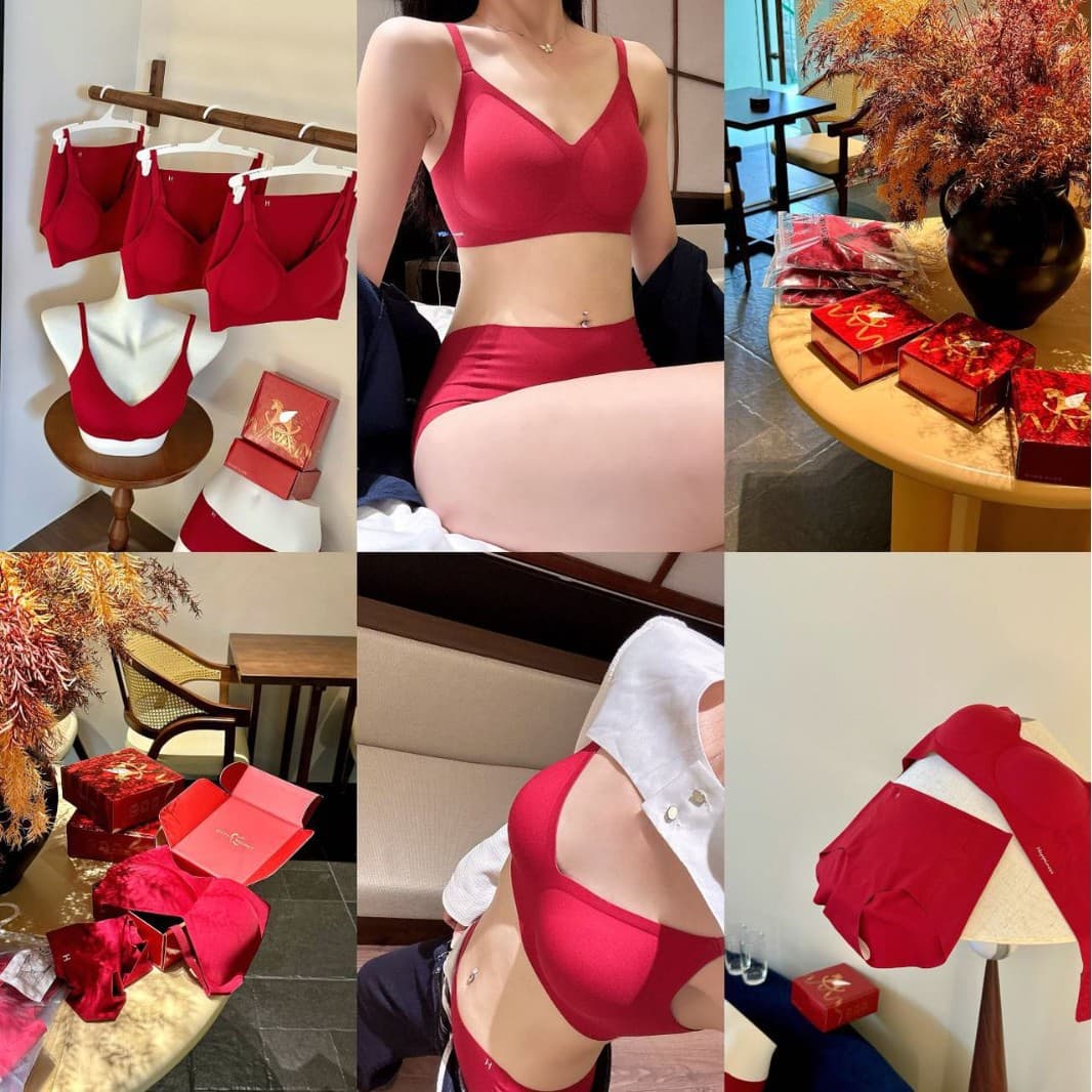 Love Horse Set, Lift Jelly Push-Up, Bright Red Underwear for Women, Seamless Bra, Zodiac Year New Year Wedding Gift Box
