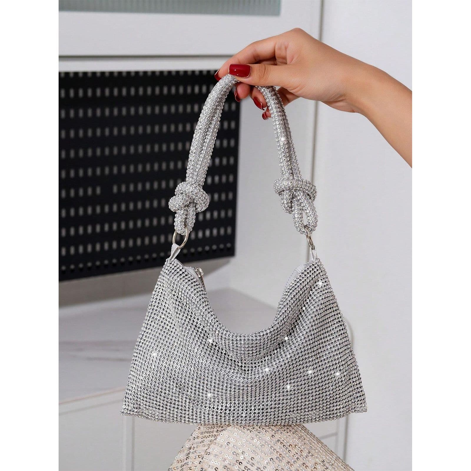 Non-Explosive Hot-Selling Rhinestone Evening Bag, Handmade Banquet Dress Bag, Trendy Knot Rhinestone Bag, Party Clutch Bag