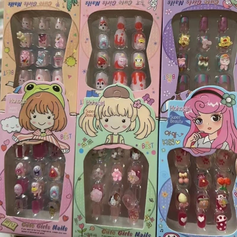 New Kids Cartoon Cute Nail Tips with Colorful Accessories Children's Press-On Nails Finished Fake Nails