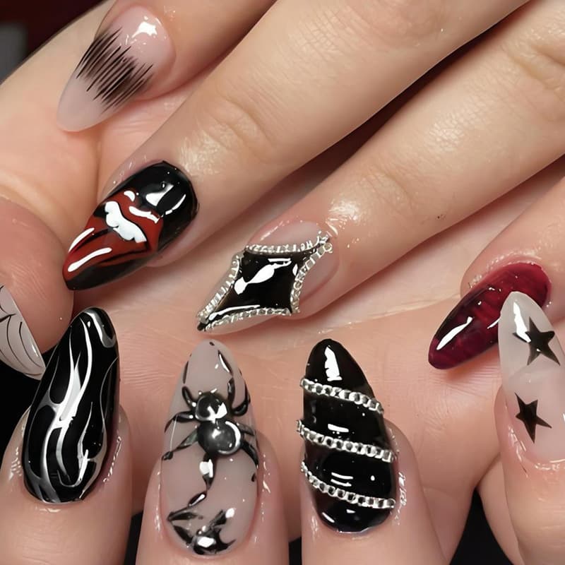 Spider Joker New Halloween Almond Press-On Nails Premium Look Fake Nails Ready-to-Wear Nails