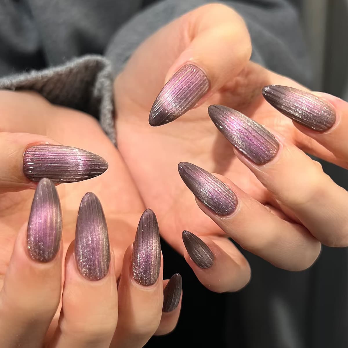 New Handmade Wearable Nail Tips Premium Purple Cat Eye Nail Art Gradient Cat Eye Nail Art Manicure