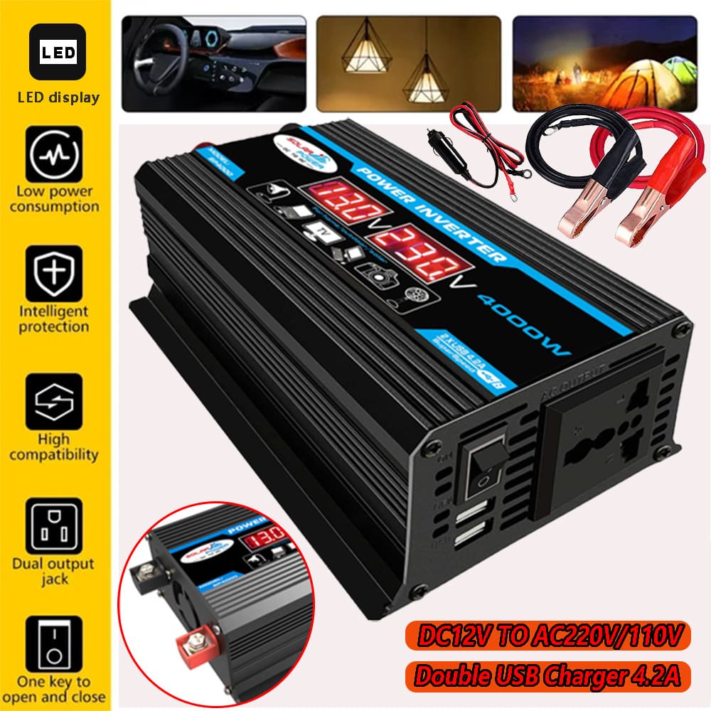 Cross-border popular inverter 12V-220V/110V300W car home dual USB with display portable