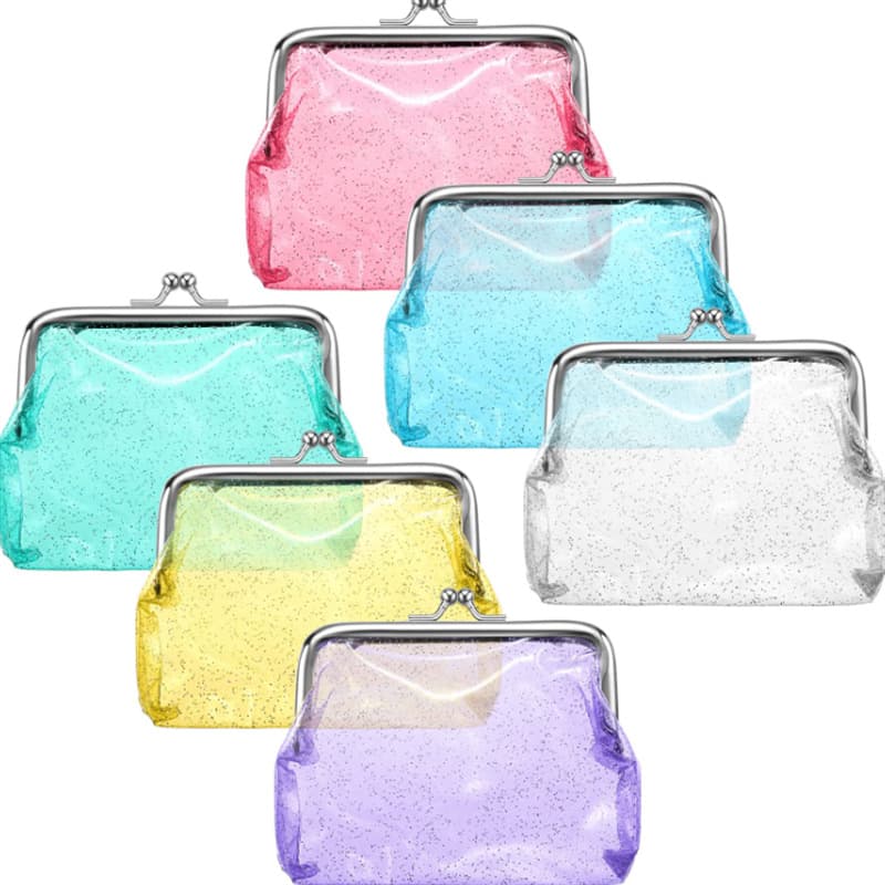 Glitter pvc transparent gold coin purse Kiss Lock waterproof portable pocket lipstick bag