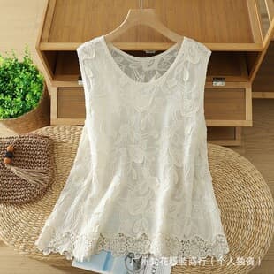 Lace Trim Patchwork Artistic Sleeveless Vest Summer New Loose Lightweight Slimming Breathable Fitted Top Women's Clothing