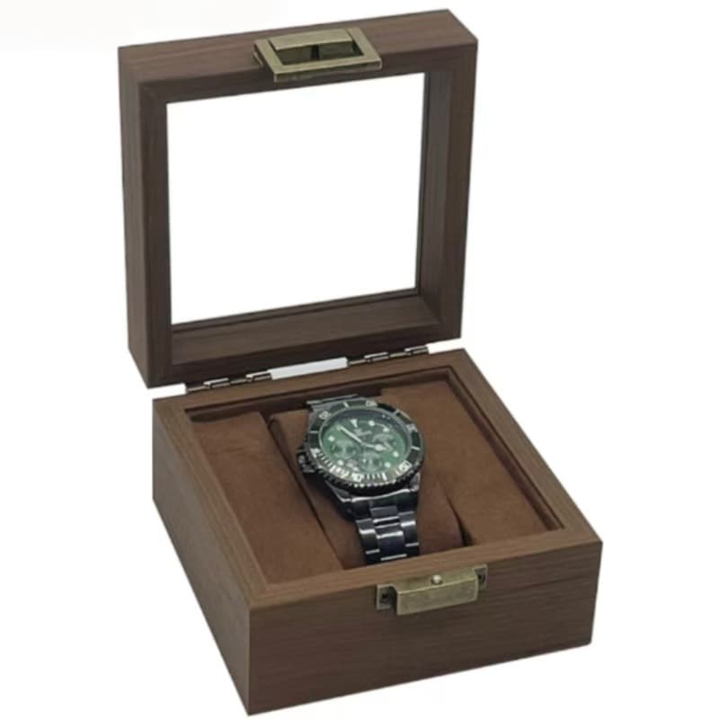 Retro Wooden Black Walnut Watch Storage Box Wristwatch Jewelry Shop Display Box with Lock Clasp Dustproof Countertop Style