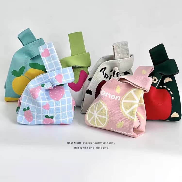 Knitted Bag Companion Gift Bag Tote Bag Rabbit Handbag Ins Large Capacity Gift Bag Handheld Small Bag Wrist Strap