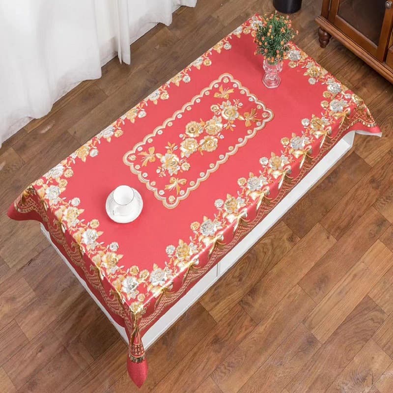 Factory direct sales waterproof and oil-proof yarn tablecloth red tablecloth New Year tablecloth coffee table mat tablecloth 90*150