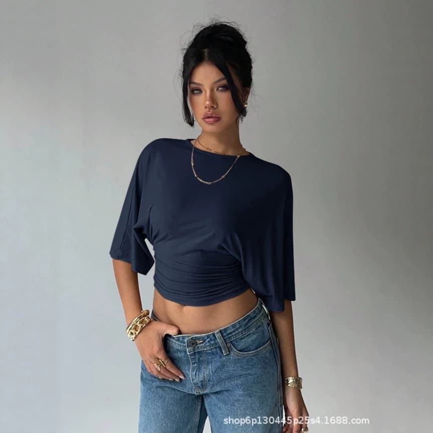 2026 cross-border Amazon European and American new casual and versatile waist slimming sweet and spicy design right shoulder top for women summer