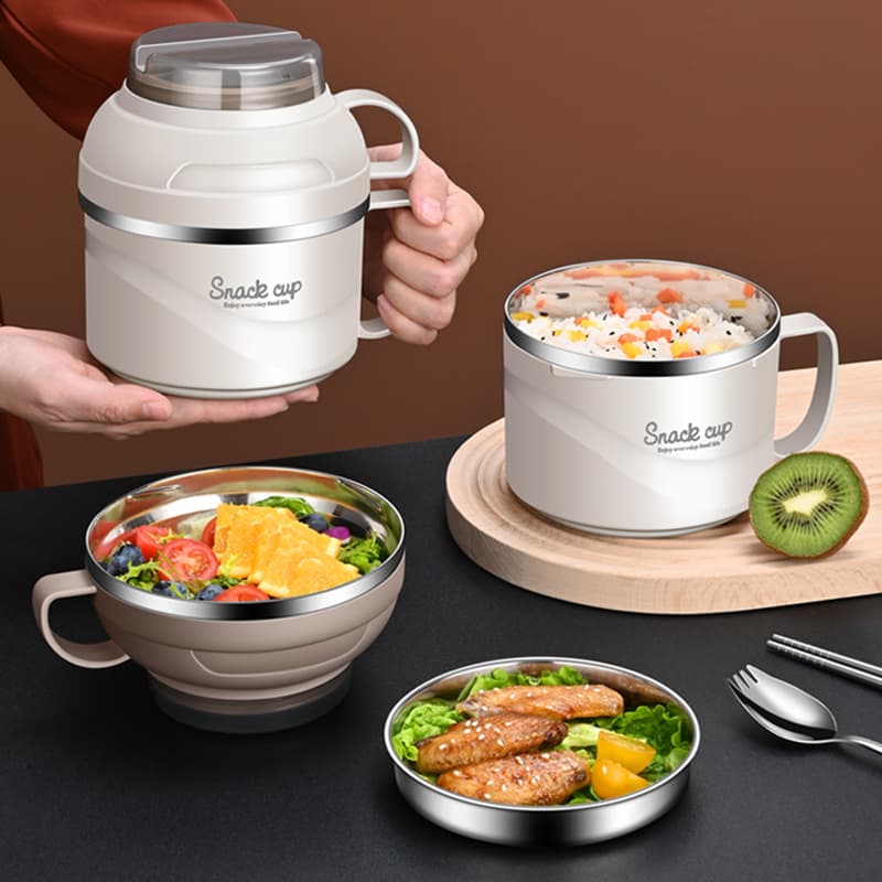 Dormitory instant noodle bowl with lid double-layer large capacity lunch box portable meal fast food cup 304 stainless steel lunch box