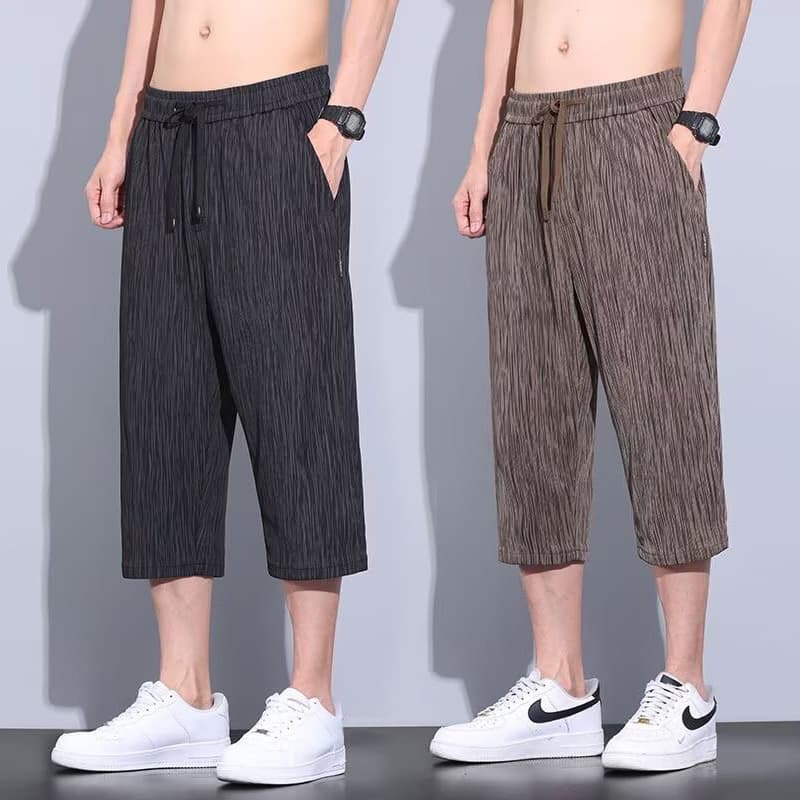 Men's Casual Pants Summer New 2026 Breathable Straight Pants Fashionable and Versatile Cropped Pants Meteor Striped Shorts for Men