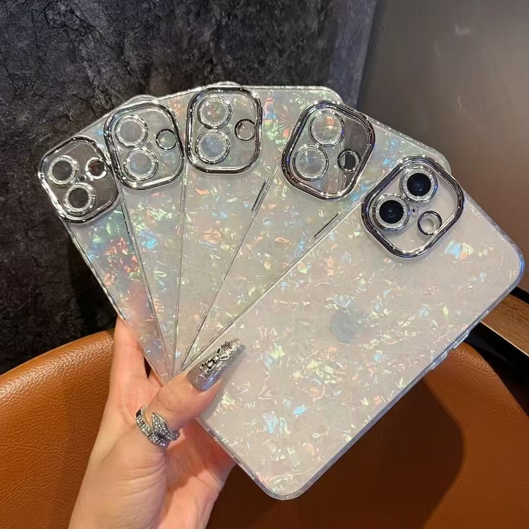 Suitable for Apple 17 electroplated glitter shell pattern iPhone 15 glass lens 14 gradient IMD anti-fall protective case