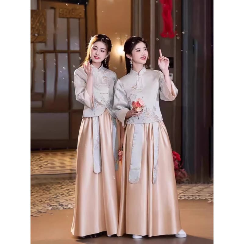 Champagne Color 2026 Bridesmaid Dress Chinese Style Elegant New Wedding Gown Spring Summer Daily Wear