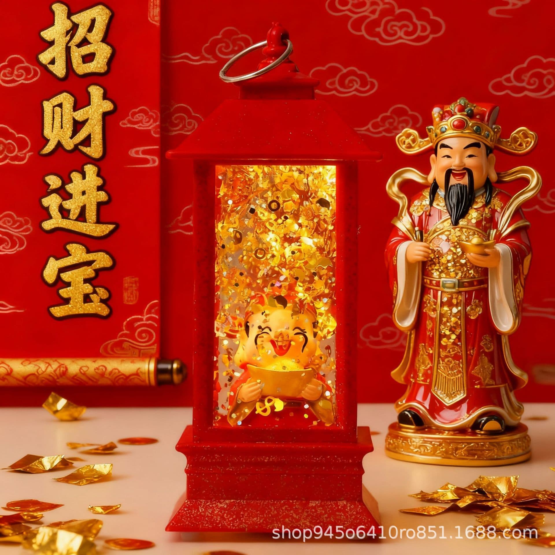 New Year God of Wealth Wind Lamp Water-Fillable Oil Lamp Gift Decoration Desktop Ornament Glowing Night Light Creative God of Wealth Display