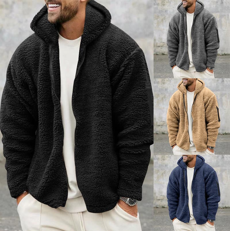 2024 New Autumn/Winter Men's Reversible Polar Fleece Warm Hooded Zip-Up Jacket, Casual Wear & Loungewear
