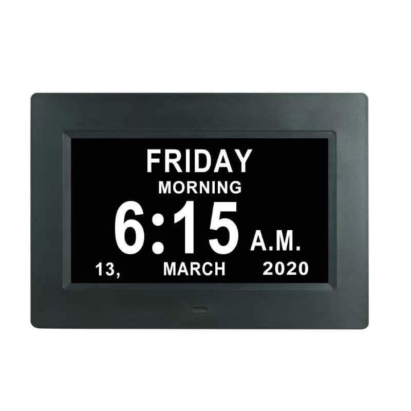 Source Factory 7-inch Digital Clock Machine Large Font Calendar Alarm Medication Reminder Multi-Language