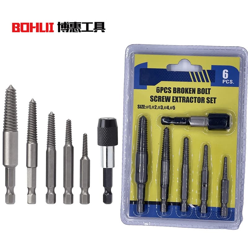 Stripped Screw Extractor, Hex Shank Broken Screw Extractor, Single-Head Reverse Thread Damaged Screw Removal Tool Set