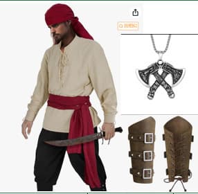 5-piece set Halloween men's Renaissance period costume set medieval pirate shirt ankle strap pants