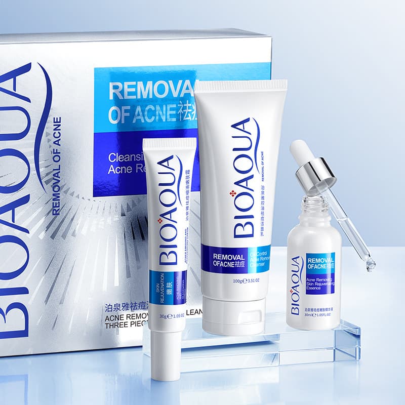 Boquanya Acne Clearing Three-Piece Set: Fading Acne Essence, Facial Cleanser, Acne Cream Skincare Kit Wholesale